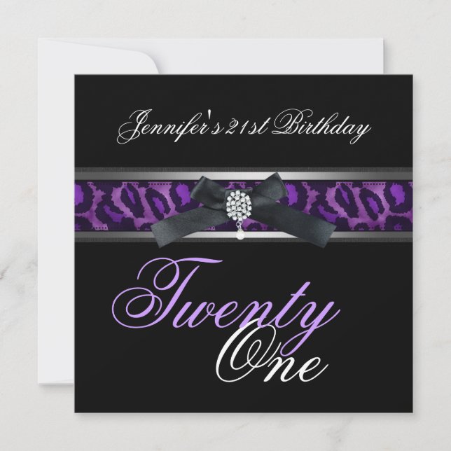 21st Birthday Party Black Purple Silver Invitation (Front)