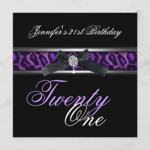21st Birthday Party Black Purple Silver Invitation