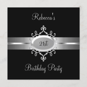 21st Birthday Party Black Silver Invitation