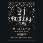 21st Birthday Party - Black & Silver Invitation<br><div class="desc">21st Birthday Party Invitation.
Elegant design in black and faux glitter silver. Features stylish script font and confetti. Message me if you need custom age.</div>
