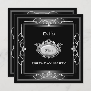 21st Birthday party Black Silver White Art Deco Invitation
