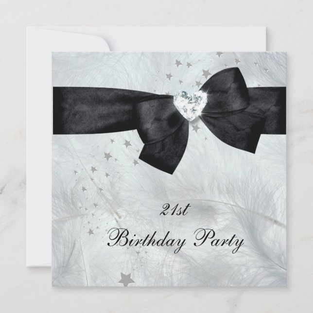 21st Birthday Party Black White Invitation (Front)
