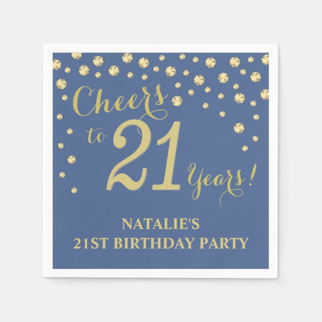 21st Birthday Party Blue and Gold Diamond Napkins (Front)
