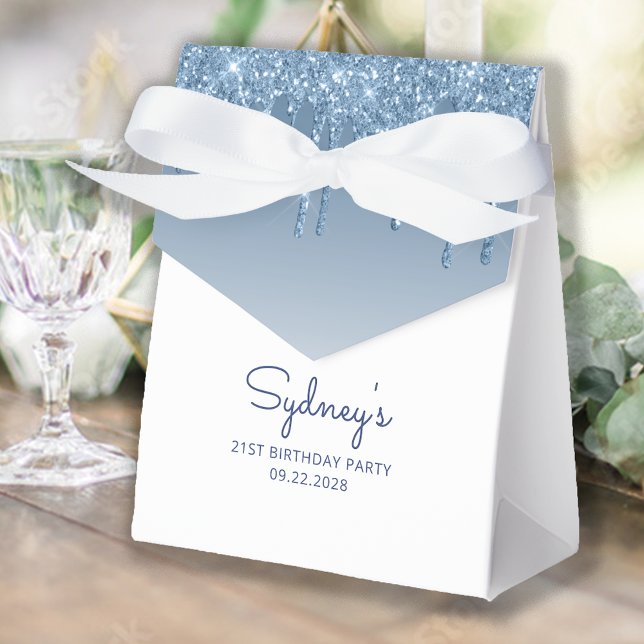 21st Birthday Party Blue Glitter Drip Script Favour Box (Creator Uploaded)