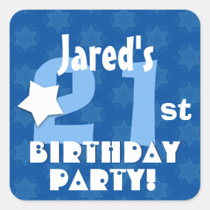 21st Birthday Party Blue Stars Custom Name V11 Square Sticker