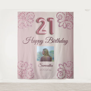 21st Birthday Party Blush Pink Balloon Glitter Tapestry