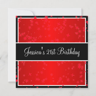 21st Birthday Party Bright Red Stars Black & White Invitation