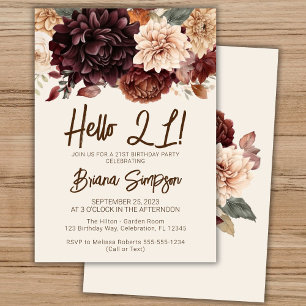 21st Birthday Party Brown Beige Ivory Floral Invitation