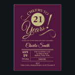 21st Birthday Party - Burgundy Gold Invitation<br><div class="desc">21st Birthday Party Invitation in dark burgundy with faux glitter gold pattern. Features trendy typography script font. Simple modern design,  perfect for an elegant party. Cheers to 21 years! Can be personalized into any age! Please message me if you need further customization.</div>