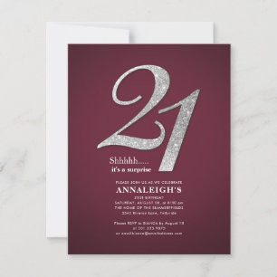 21st Birthday Party Burgundy Silver Glitter Invitation
