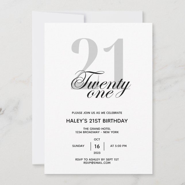 21st Birthday Party Chic Minimal Invitation (Front)