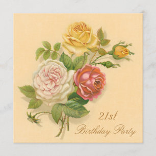 21st Birthday Party Chic Vintage Roses Invitation