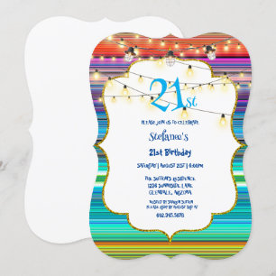 21st Birthday Party Colourful Stripes & Lights Invitation