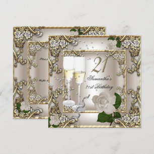 21st Birthday Party Cream Gold Rose Silver Invitation