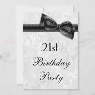 21st Birthday Party Damask and Faux Bow Invitation