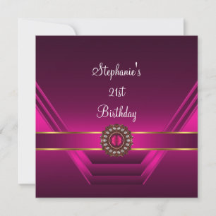 21st Birthday Party Dark Pink Silk Gold Jewel Invitation