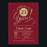 21st Birthday Party - Dark Red Gold Invitation<br><div class="desc">21st Birthday Party Invitation in dark red with faux glitter gold pattern. Features trendy typography script font. Simple modern design,  perfect for an elegant party. Cheers to 21 years! Can be personalised into any age! Please message me if you need further customisation.</div>