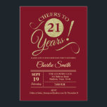 21st Birthday Party - Dark Red Gold Invitation<br><div class="desc">21st Birthday Party Invitation in dark red with faux glitter gold pattern. Features trendy typography script font. Simple modern design,  perfect for an elegant party. Cheers to 21 years! Can be personalised into any age! Please message me if you need further customisation.</div>