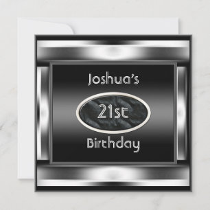 21st Birthday Party Elegant Black Metal Men 2 Invitation