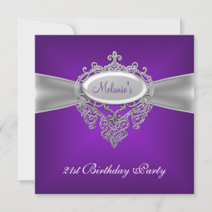 21st Birthday Party Elegant Purple Silver Invitation