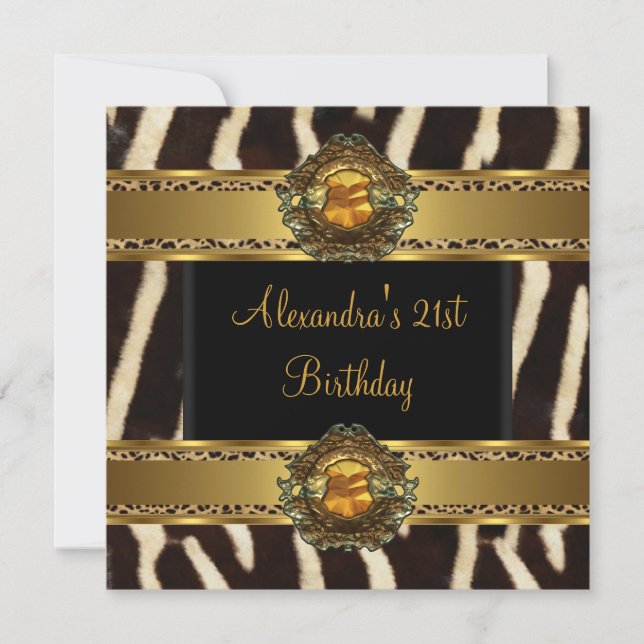21st Birthday Party Exotic Wild Black Gold Invitation (Front)