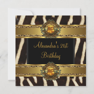 21st Birthday Party Exotic Wild Black Gold Invitation