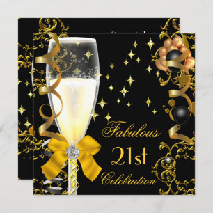 21st Birthday Party Fabulous Champagne Gold Black Invitation