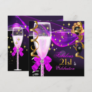 21st Birthday Party Fabulous Pink Purple Champagne Invitation