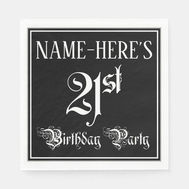 21st Birthday Party — Fancy Script + Custom Name Napkin (Front)