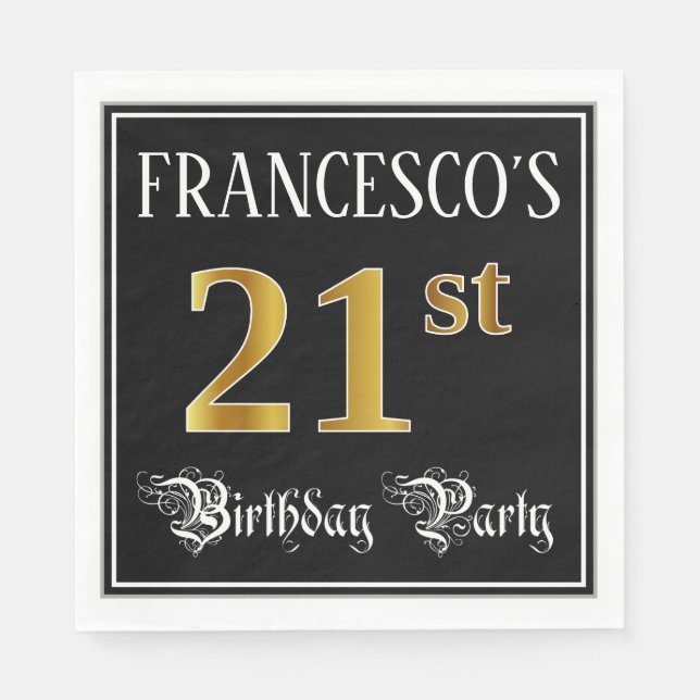 21st Birthday Party — Fancy Script, Faux Gold Look Napkin (Front)