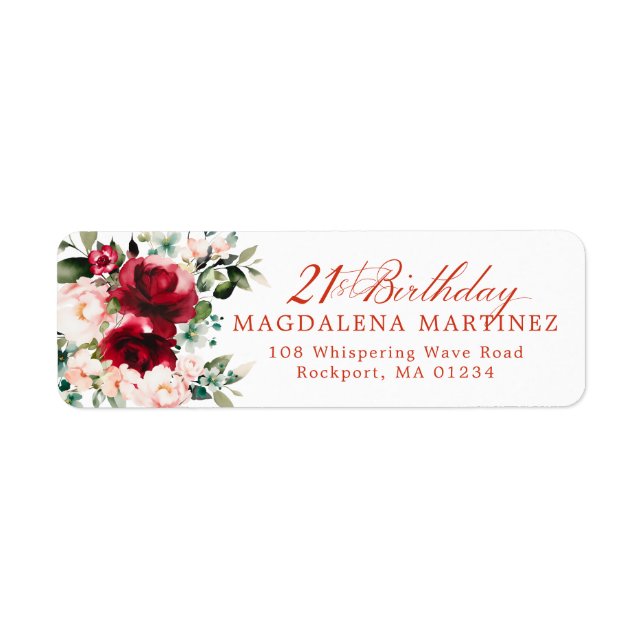 21st Birthday Party Floral Return Address Label (Front)
