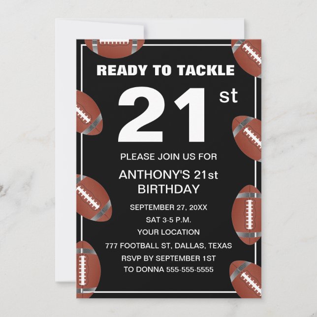21st Birthday Party Football Black Dad Sport Invitation (Front)