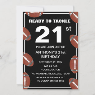 21st Birthday Party Football Black Dad Sport Invitation