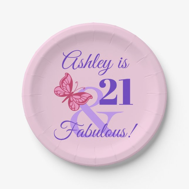 21st Birthday Party For Girls Paper Plate (Front)