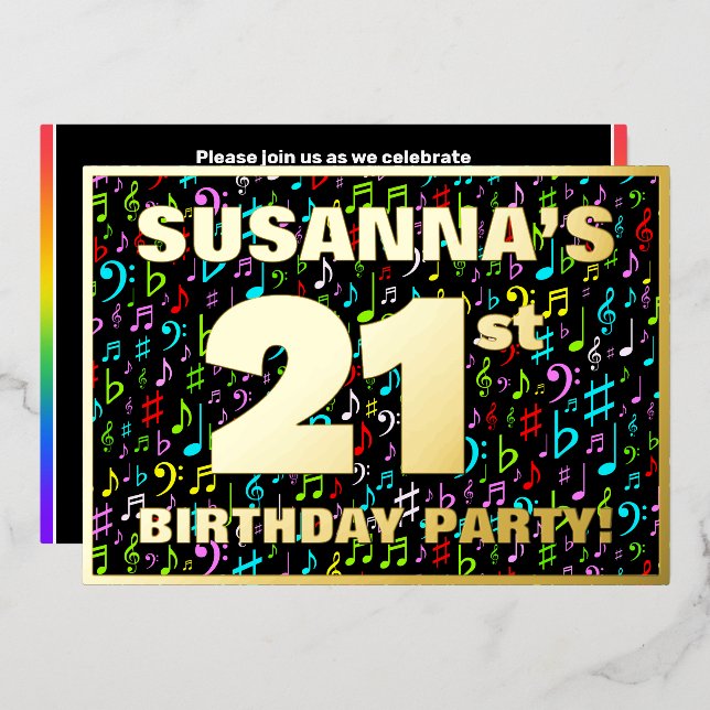 21st Birthday Party — Fun, Colourful Music Symbols (Front/Back)