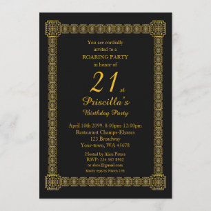21st,Birthday Party,Gastby Style,Black Gold v3a Invitation