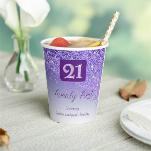 21st Birthday Party Gleaming Purple Glitter Paper Cups