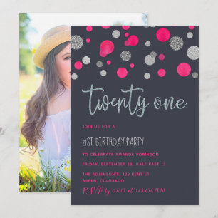 21st Birthday Party glitter confetti invitation