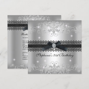 21st Birthday Party Glitter Silver Grey Invitation