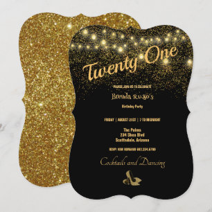 21st Birthday Party Gold Glitter Stilettos Birthda Invitation