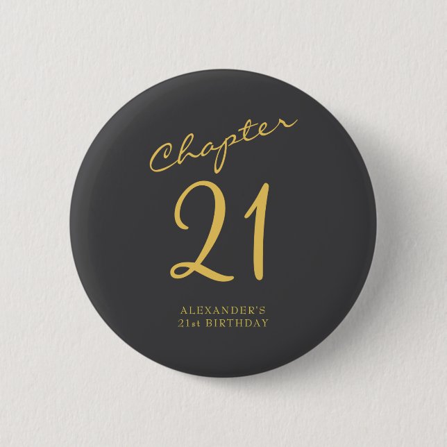 21st Birthday Party Gold Script Blue  6 Cm Round Badge (Front)