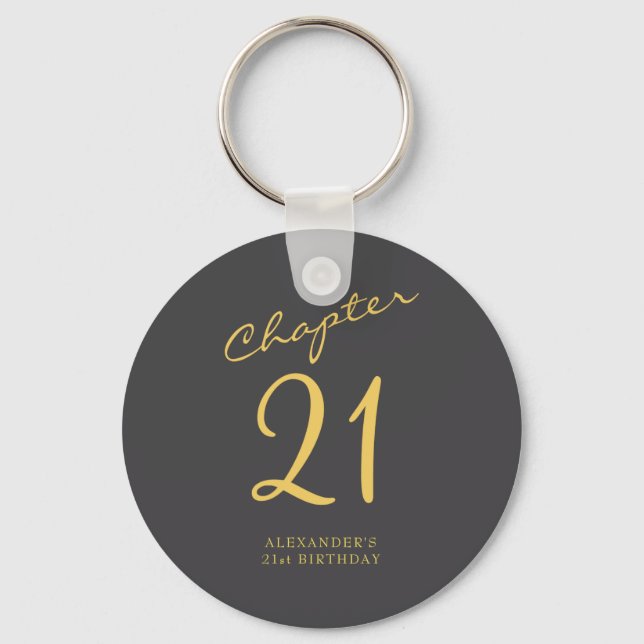 21st Birthday Party Gold Script Blue  Key Ring (Front)