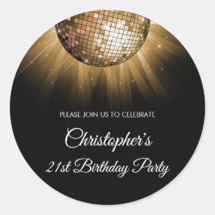 21st Birthday Party Gold Sparkle Disco Ball Classic Round Sticker