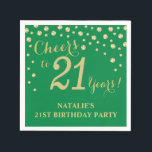 21st Birthday Party Green and Gold Diamond Napkins<br><div class="desc">21st Birthday Party Invitation with Green and Gold Glitter Diamond Background. Gold Confetti. Adult Birthday. Man or Woman Birthday. For further customisation,  please click the "Customise it" button and use our design tool to modify this template.</div>
