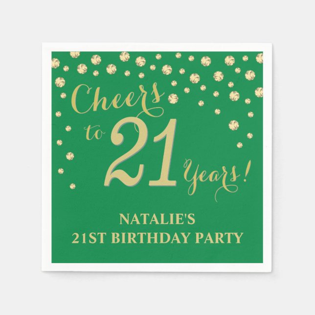 21st Birthday Party Green and Gold Diamond Napkins (Front)