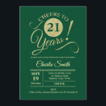 21st Birthday Party - Green Gold Invitation<br><div class="desc">21st Birthday Party Invitation in dark emerald forest green with faux glitter gold pattern. Features trendy typography script font. Simple modern design,  perfect for an elegant party. Cheers to 21 years! Can be personalized into any age! Please message me if you need further customization.</div>