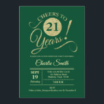21st Birthday Party - Green Gold Invitation<br><div class="desc">21st Birthday Party Invitation in dark emerald forest green with faux glitter gold pattern. Features trendy typography script font. Simple modern design,  perfect for an elegant party. Cheers to 21 years! Can be personalized into any age! Please message me if you need further customization.</div>