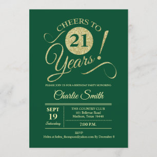 21st Birthday Party - Green Gold Invitation