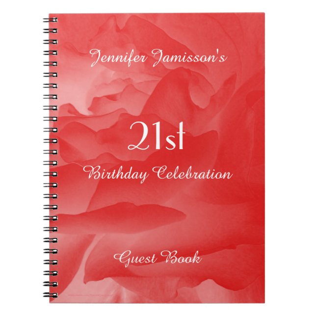 21st Birthday Party Guest Book, Coral Rose Notebook (Front)
