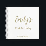 21st Birthday Party Guest Book | Gold White<br><div class="desc">Personalise this modern 21st Birthday Party Guest Book. Simply add your custom name in handwriting script on the front. Add your custom name and date on the back of the book. A unique gift for yourself,  friends and family.</div>